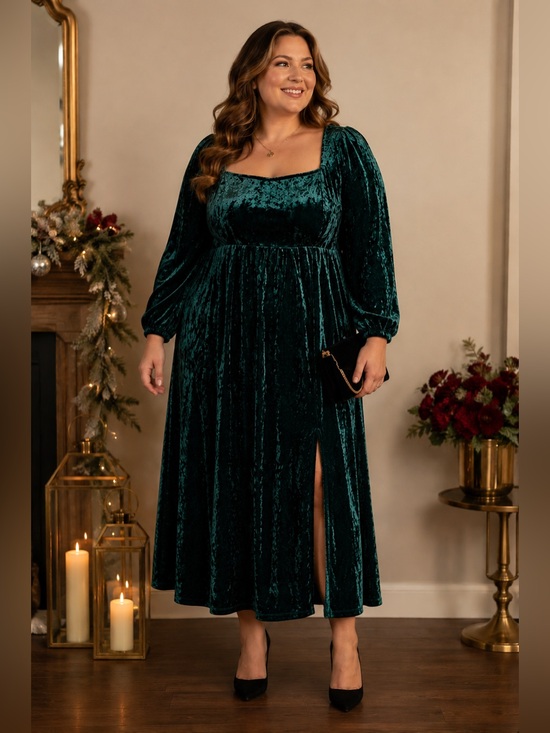 Ava & Viv Dresses & Skirts - Ava & Viv Crushed Velvet Maxi Dress Size 1X Long Sleeve Square Neck NWT Teal